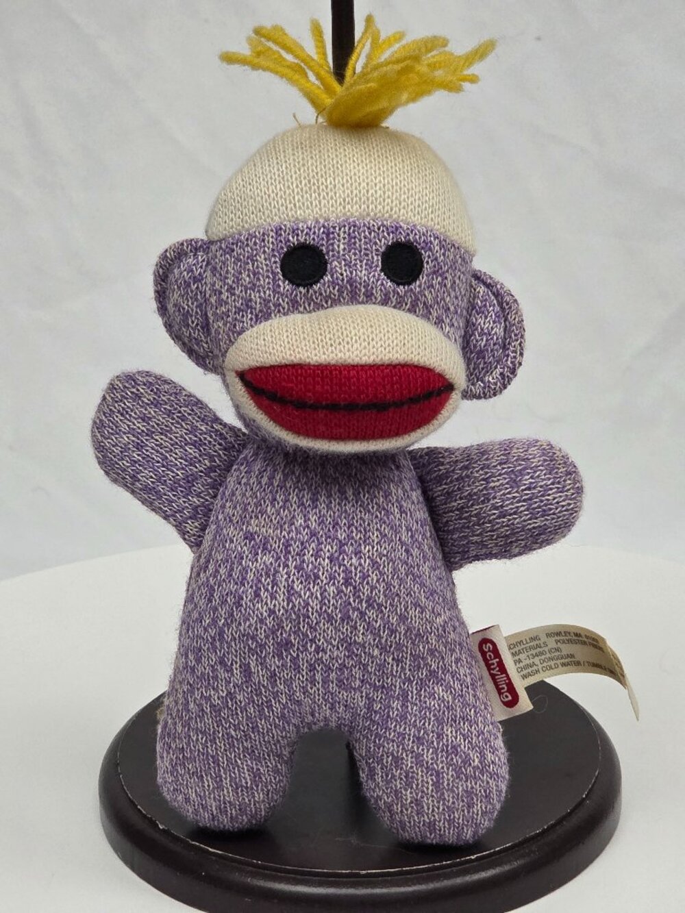 7” Schylling Purple Sock Monkey Yellow Hair Mini Stuffed Animal Plush